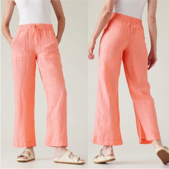 Athleta Pants - Athleta • Retreat Linen Wide Leg Pant Sunset Glow Coral Peach